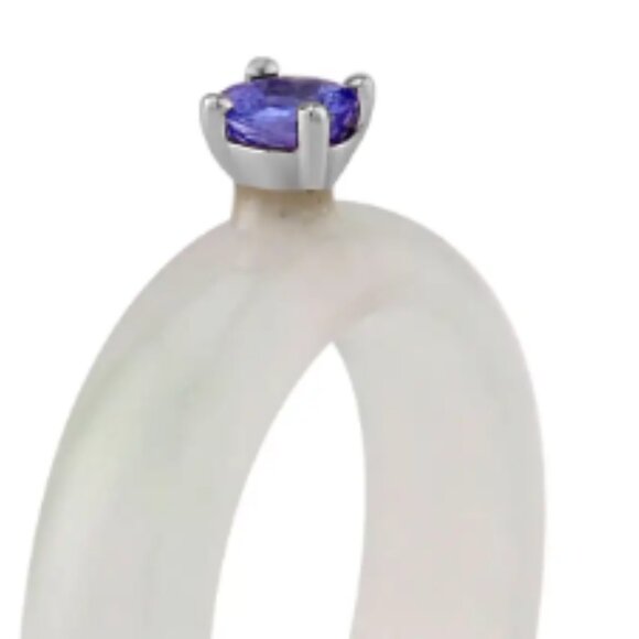 Unique Natural Jade and Tanzanite Band Ring - Picture 5 of 5